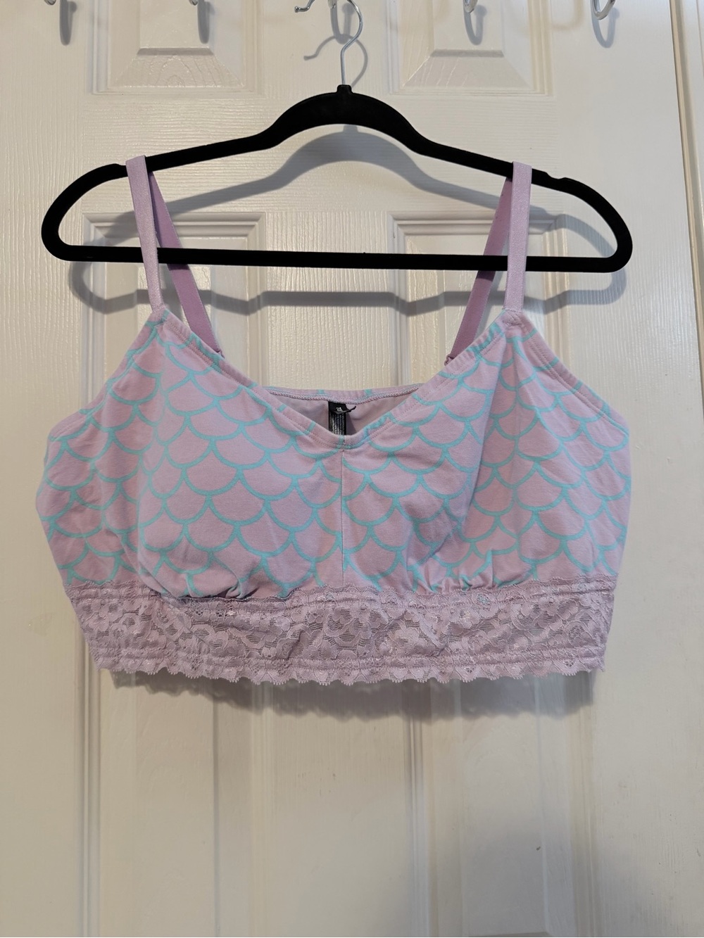 Lace-Trim Comfort Bralette in Light Lilac with Mint Print